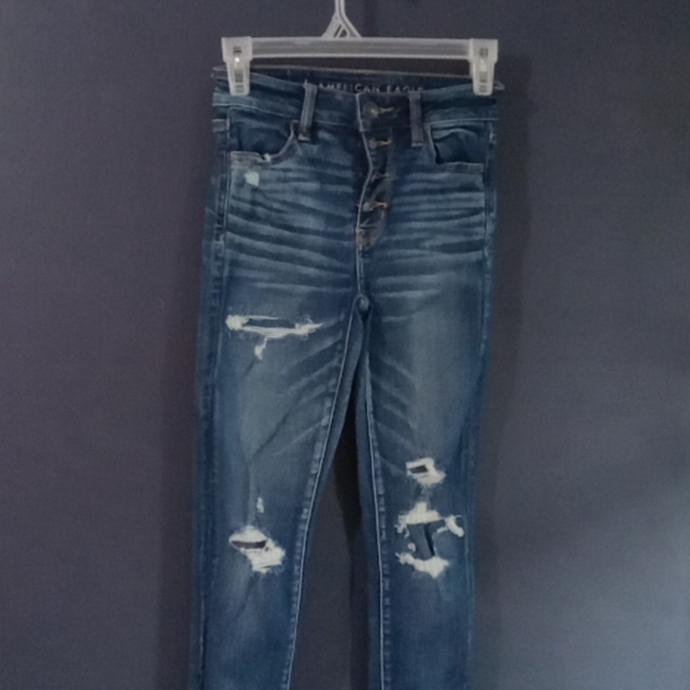 AEO next level stretch distressed jegging jeans size 0 short - Picture 2 of 7